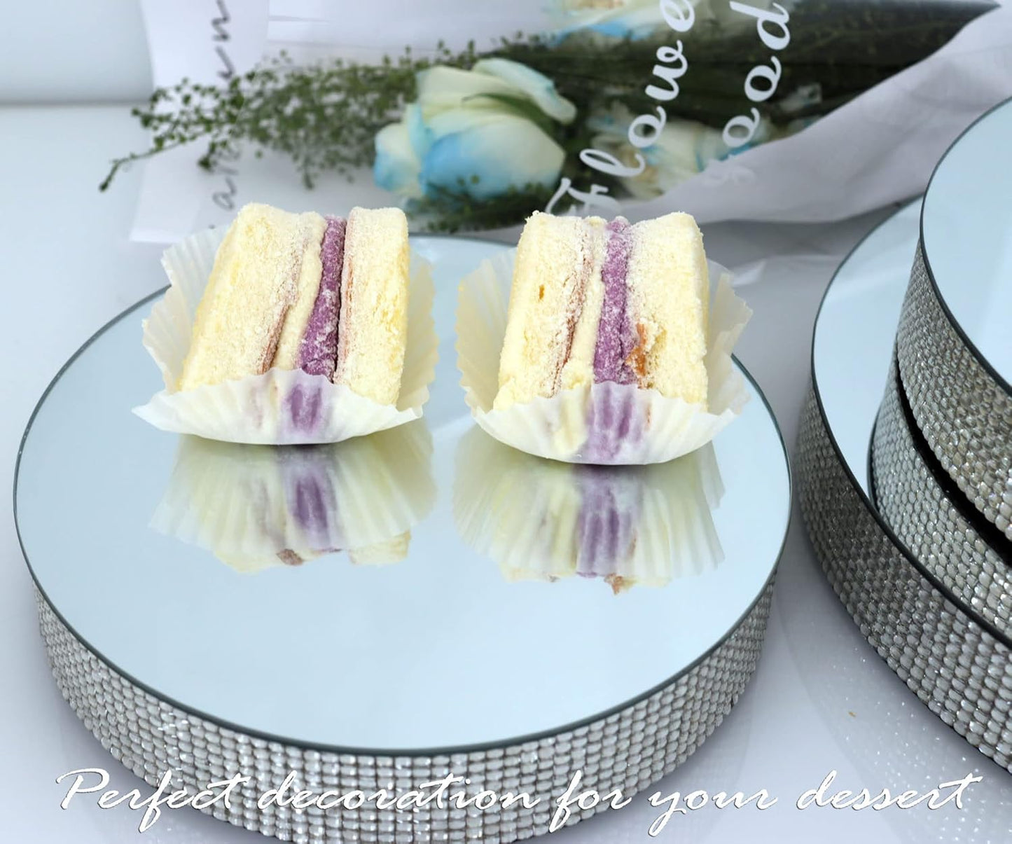 GIMORRTO Diamond Display Riser Stands 3 Set, Glam Accent Table Display Platform for Decorative Pieces, Mirrored Showpeice 3 Pack, Centerpiece Displayer (Round 3PC)