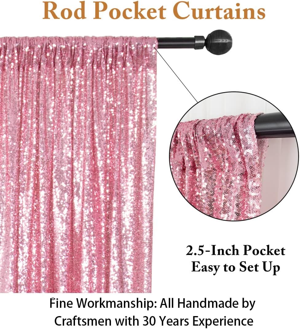 ShiDianYi 8FTx10FT Rose Pink Sequin Photography Backdrop | Shiny Wedding Baby Shower Birthday Party Decor | Sequined Wall Curtain