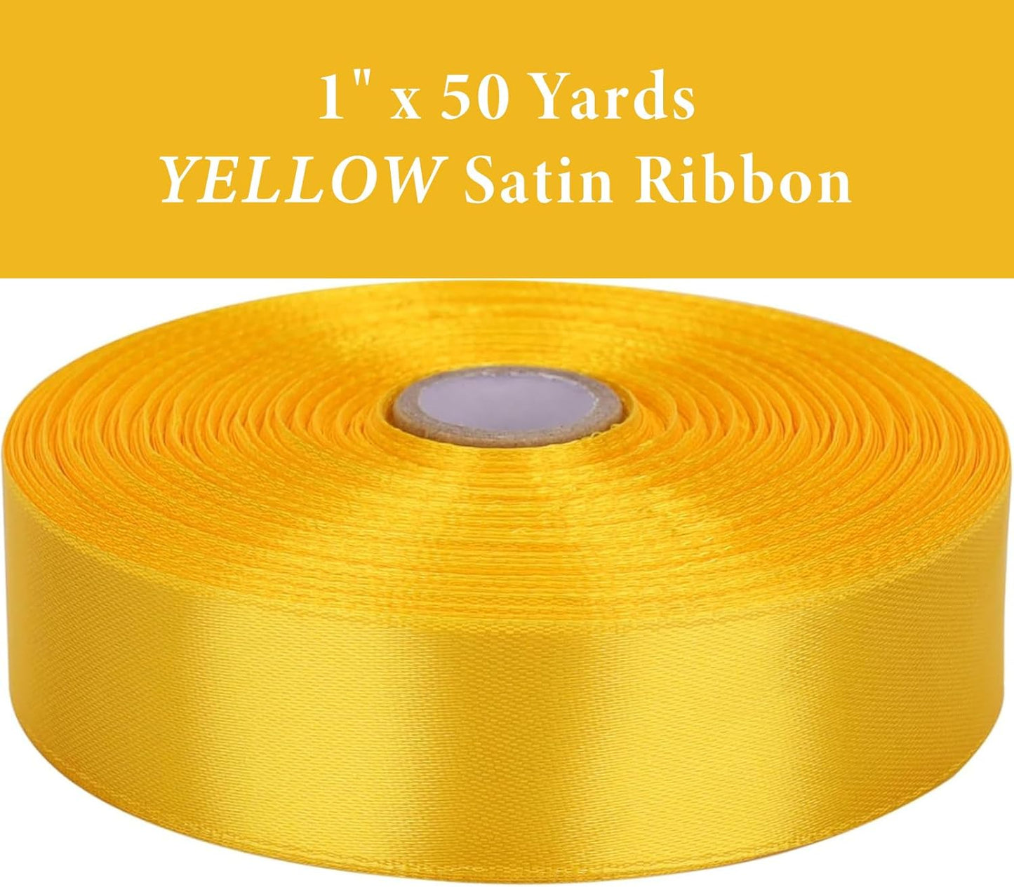 1 Inch Yellow Satin Ribbon 50 Yards Solid Fabric Ribbons for Gift Wrapping, Crafts, Floral Arrangements, Wedding, Party, Holiday Decor