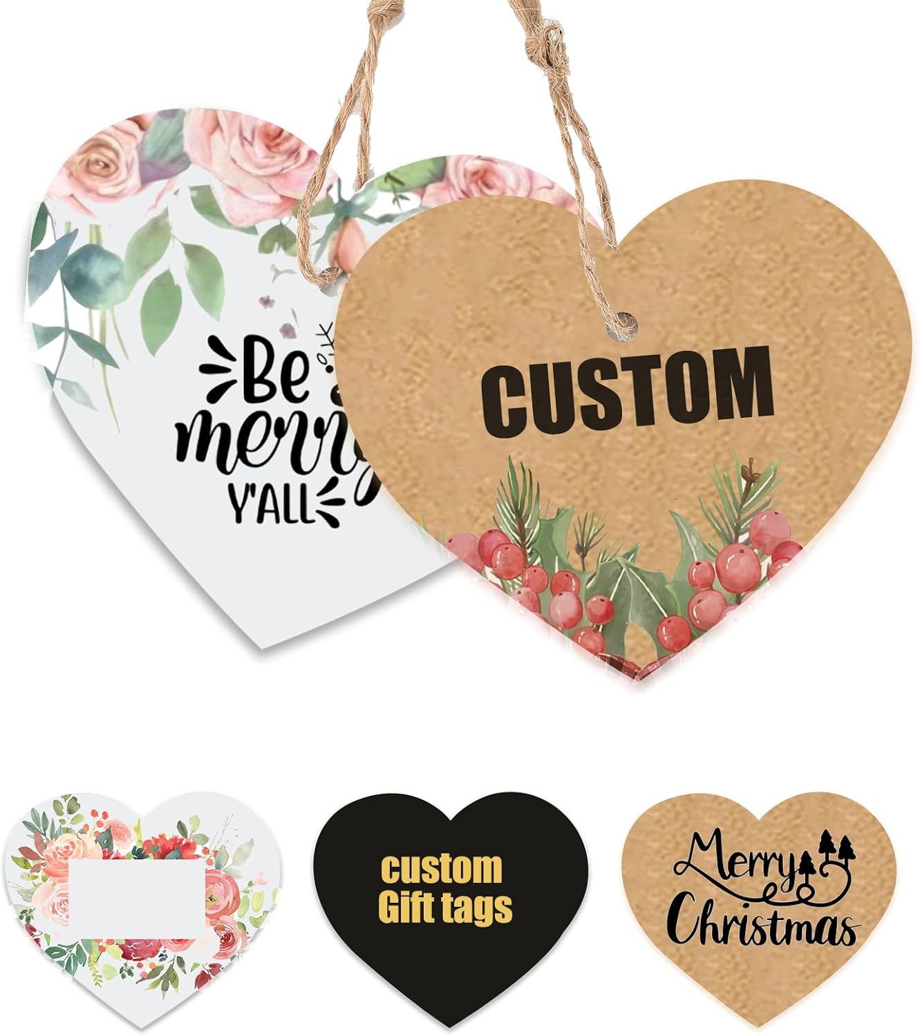 Custom Gift Tags, Personalized Heart Tags with Your Business Logo Heart Shaped Small Card Party Decoration Paper Gift Tags for Birthday Wedding Christmas