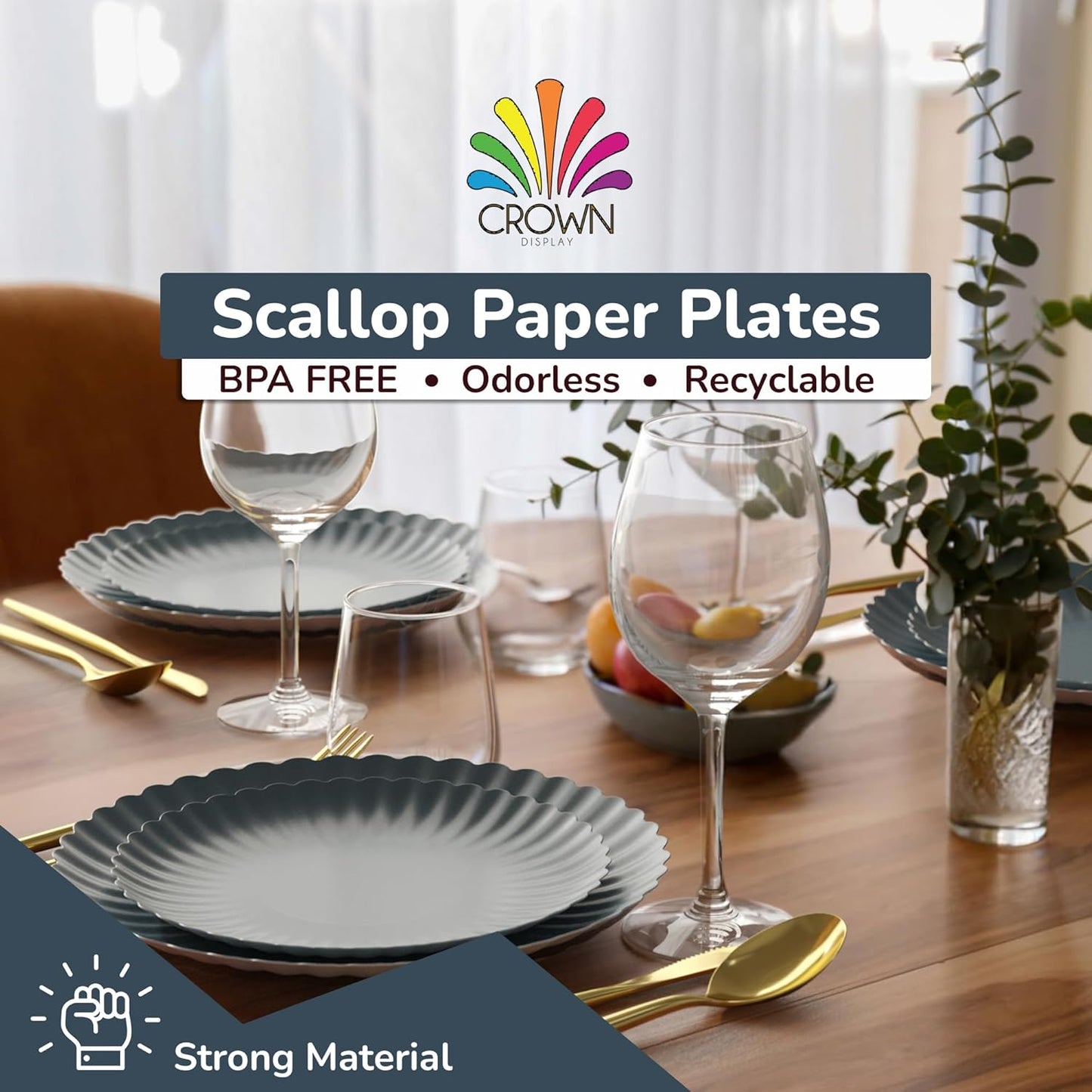 Trendables Scalloped Paper Plates 8.5 Inch & 10.5 Inch 80 Pcs Dinner Plate Set Fancy Disposable Plates for Party for 40 Guests 40 X 8 & 40 X 10 Large & Small Paper Plate Set for Parties Slate Blue