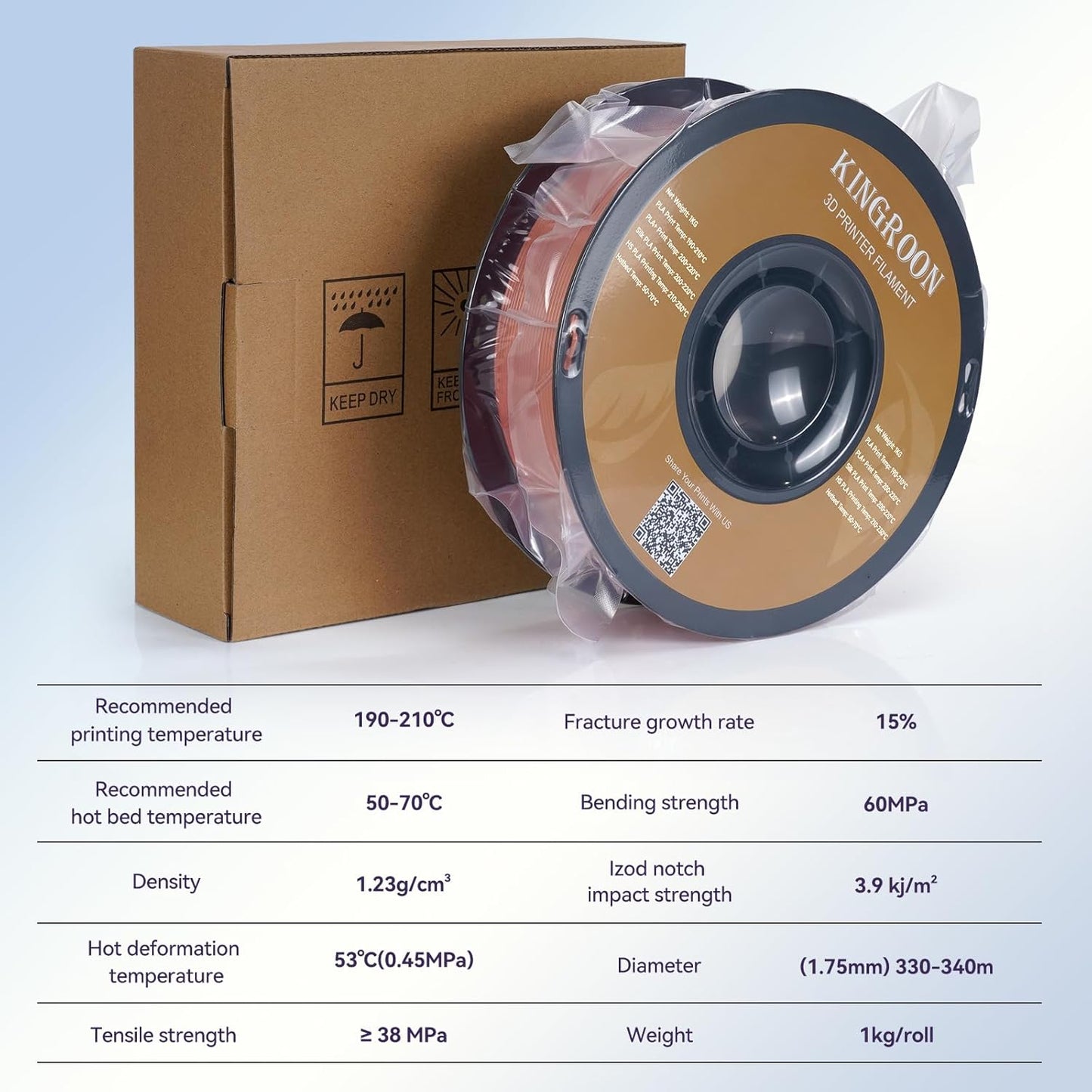 Kingroon PLA Filament 1.75mm 3D Printer Filament Light Brown Pla Filament 1kg Filament Dimensional Accuracy +/- 0.02mm, Fit Most FDM Printer,Light Brown
