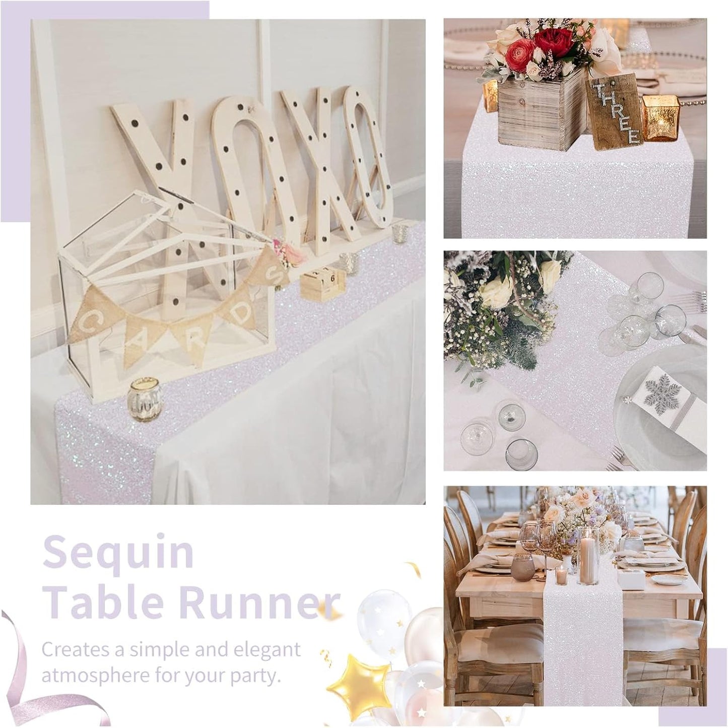 White Iridescent Sequin Table Runners 10 Packs 12x72 Inches Glitter Sparkly Table Runner for Birthday Wedding Party Baby Shower Event Decorations