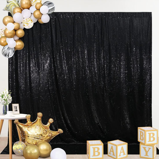 SquarePie Sequin Backdrop Less See Through Thick Background Glitter Curtain for Halloween Party 6FT x 6FT Black