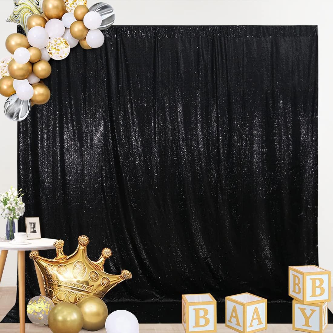 SquarePie Sequin Backdrop Less See Through Thick Background for Party Halloween Glitter Curtain 20FT x 10FT Black