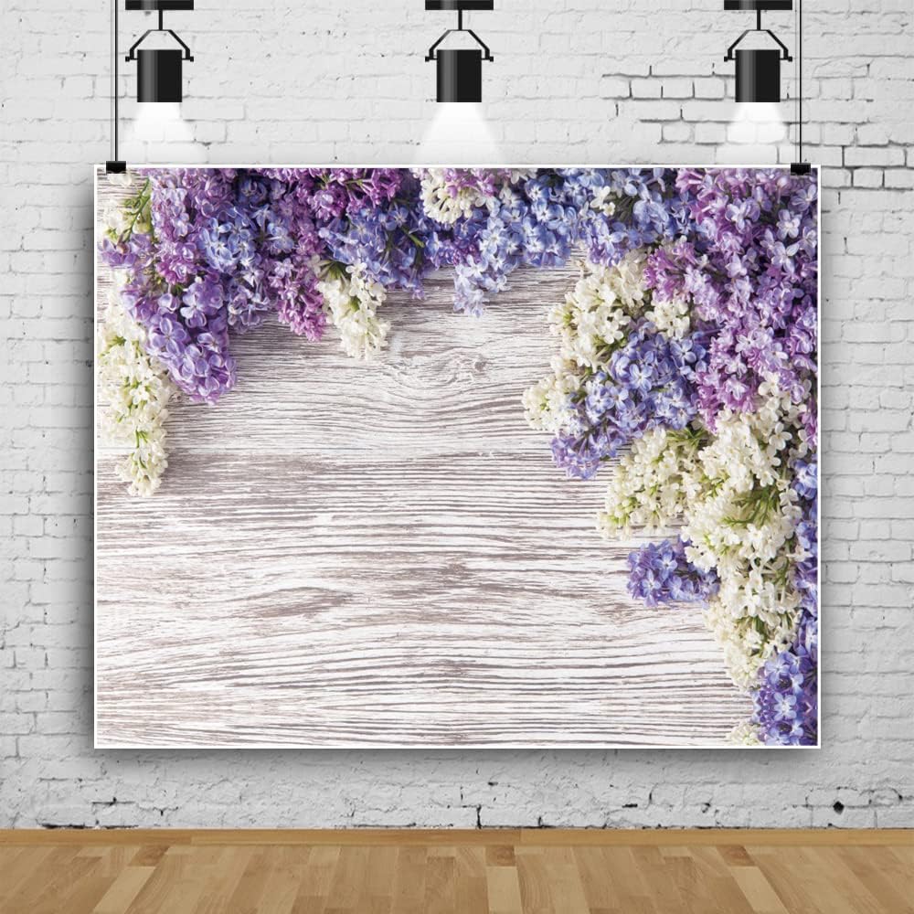 Purple Flower Wood Backdrop LFEEY 10x8ft Newborn Baby Shower Wooden Backdrop Photography Lilac Bloom Bouquet Wood Panel Wall Girls Adults Portrait Background Party Events Decoration Photo Studio Prop