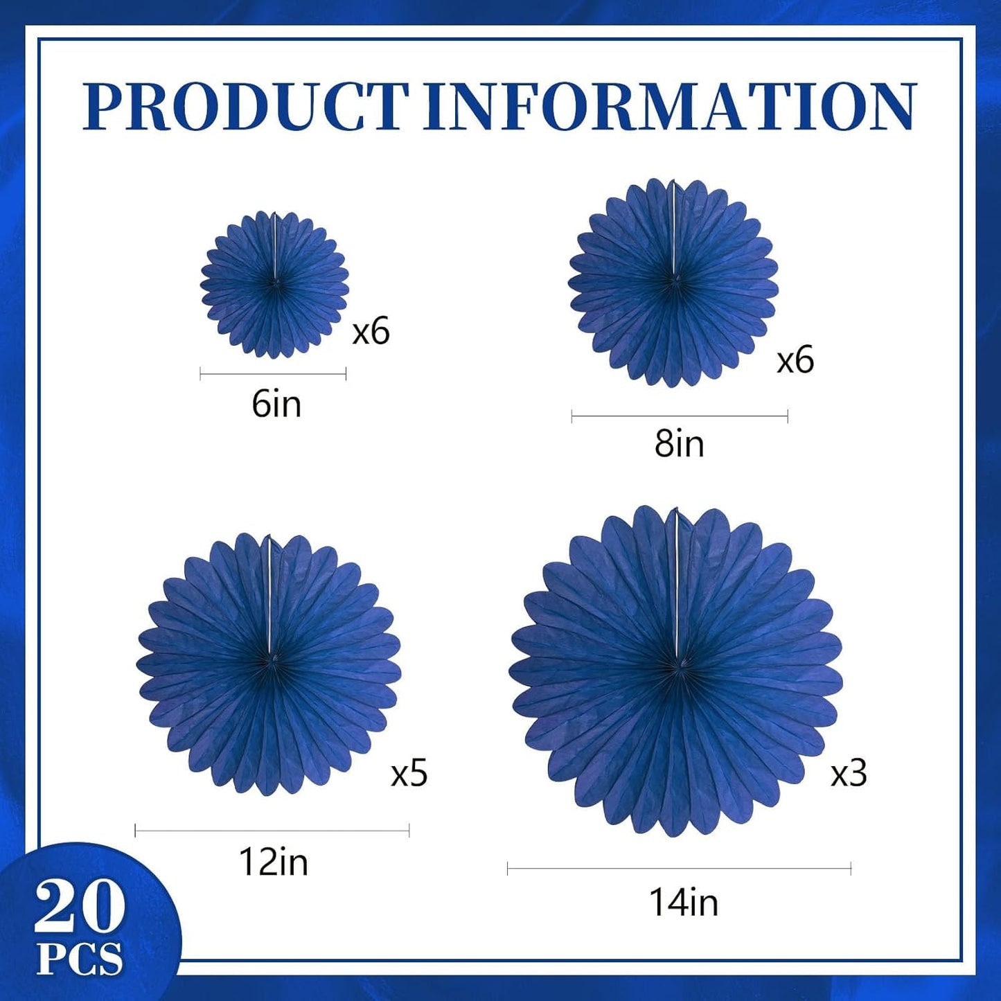 20 Pcs Navy Blue Hanging Paper Fan, Hanging Honeycomb Round Paper Fans for Weddings, Birthdays, Easter, Baby Showers, Classroom, Events Ceiling Party Supplies Decorations