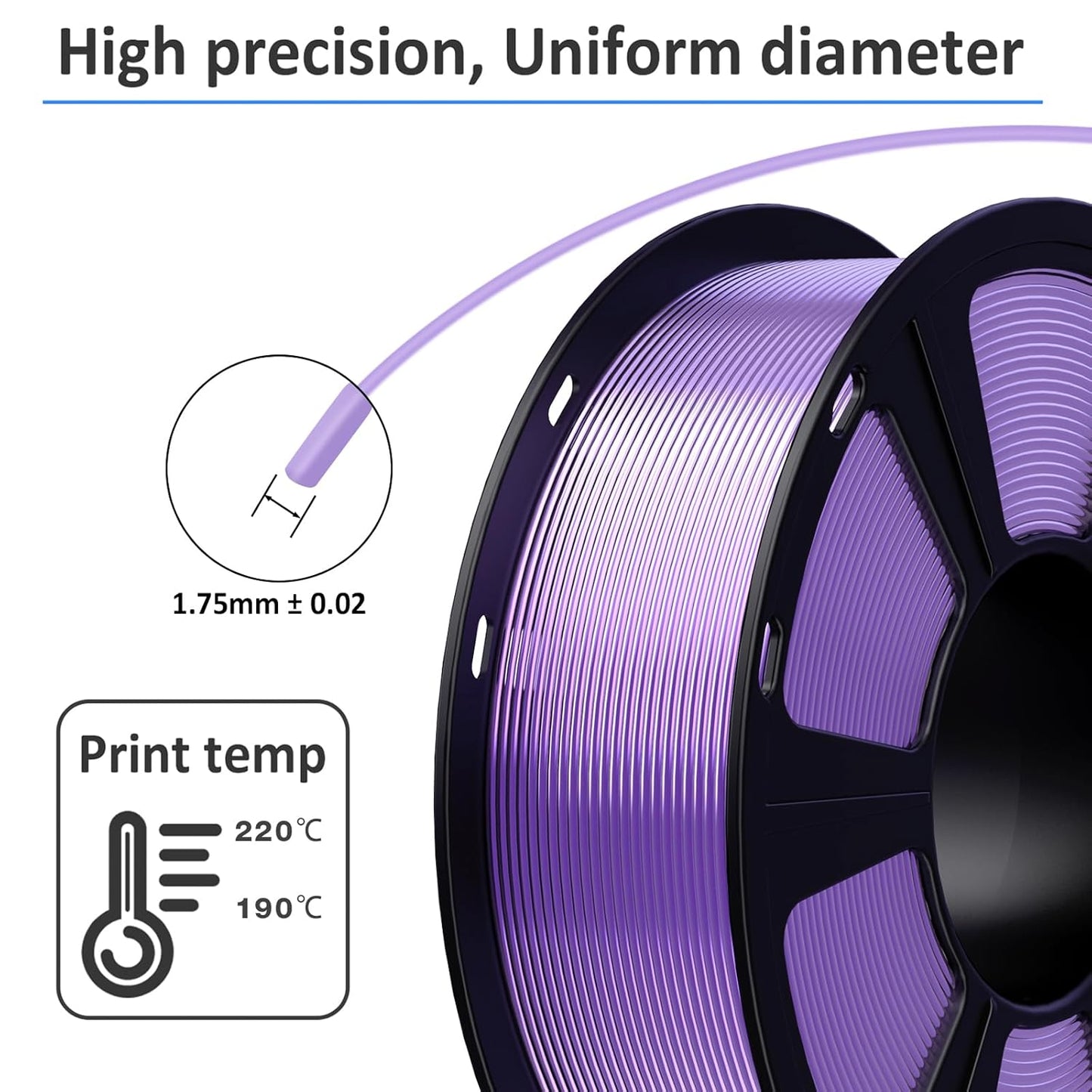GIANTARM 3D Printer Filament, Silk Purple Pla Filament, 1Kg(2.2lbs) Spool, 1.75mm Dimension Accuracy +/- 0.03mm, 3D Printing Filament