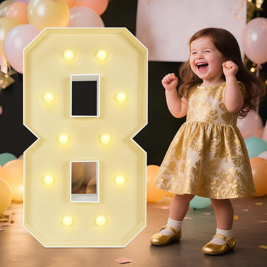 Marquee Light Up Numbers: 3FT Large Decorative Letters Signs for Party Decorations Baby Shower Birthday Wedding Engagement Anniversary, 3 Feet Tall Pre-Cut DIY Foamboard Number 8 - Easy to Assemble