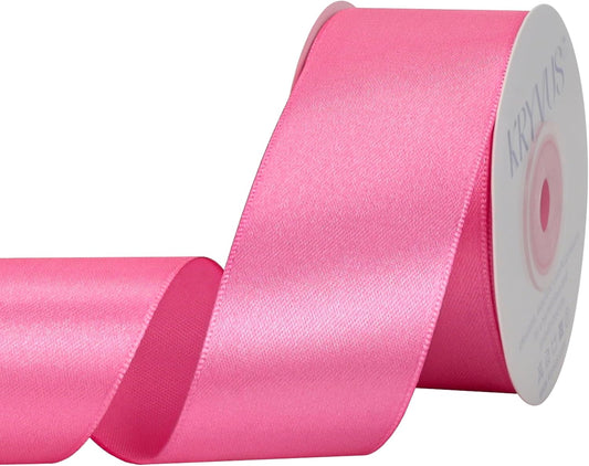 Hot Pink Satin Ribbon 1-1/2 inch X Continuous 25 Yards, Single Face Polyester Ribbon Perfect for Gift Wrapping, Flower Bouquet, Wedding Decor, Crafts, Bow Making, Sewing and More