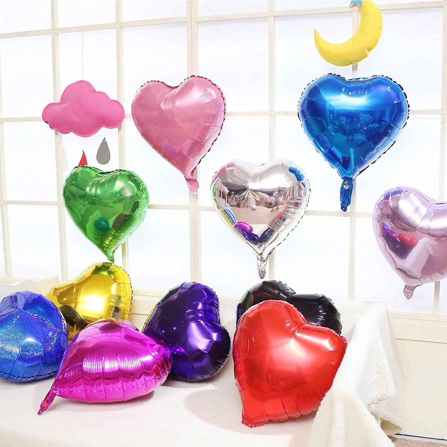 10Pcs Green Foil Heart Shaped Balloons 18 Inch Mylar for Baby Shower, Wedding, Valentine Decorations - Love Party Decor