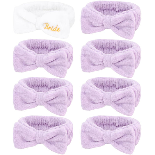 Semato Bachelorette Party Favor Set - Bride & Bridesmaid Spa Headbands (1 Bride + 7 Purple)