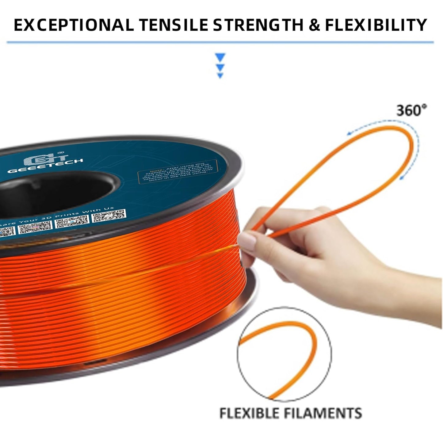 Geeetech TPU Filament 1.75mm, Shore 95A – Flexible 3D Printer Filament with High Elasticity, 1KG (2.2lbs) Spool, Dimensional Accuracy ±0.03mm, Fits Most FDM Printersl, Clear Orange