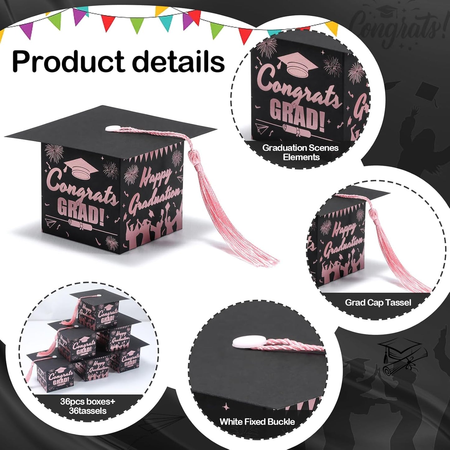 COTOPHER 36 Pack Mini Graduation Cap Gift Boxes with Tassel, Class of 2025 Graduation Candy Boxes Centerpieces for Tables Party Decorations, Small Treat Chocolate Box Graduate Favors Supplies