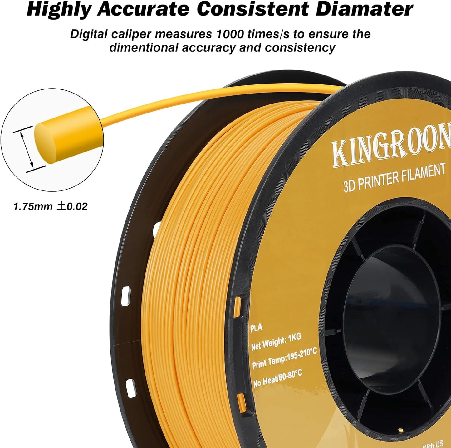 Kingroon Orange PLA Filament 1.75mm 3D Printer Filament Orange Pla Filament 1kg Filament Dimensional Accuracy +/- 0.02mm, Fit Most FDM Printer