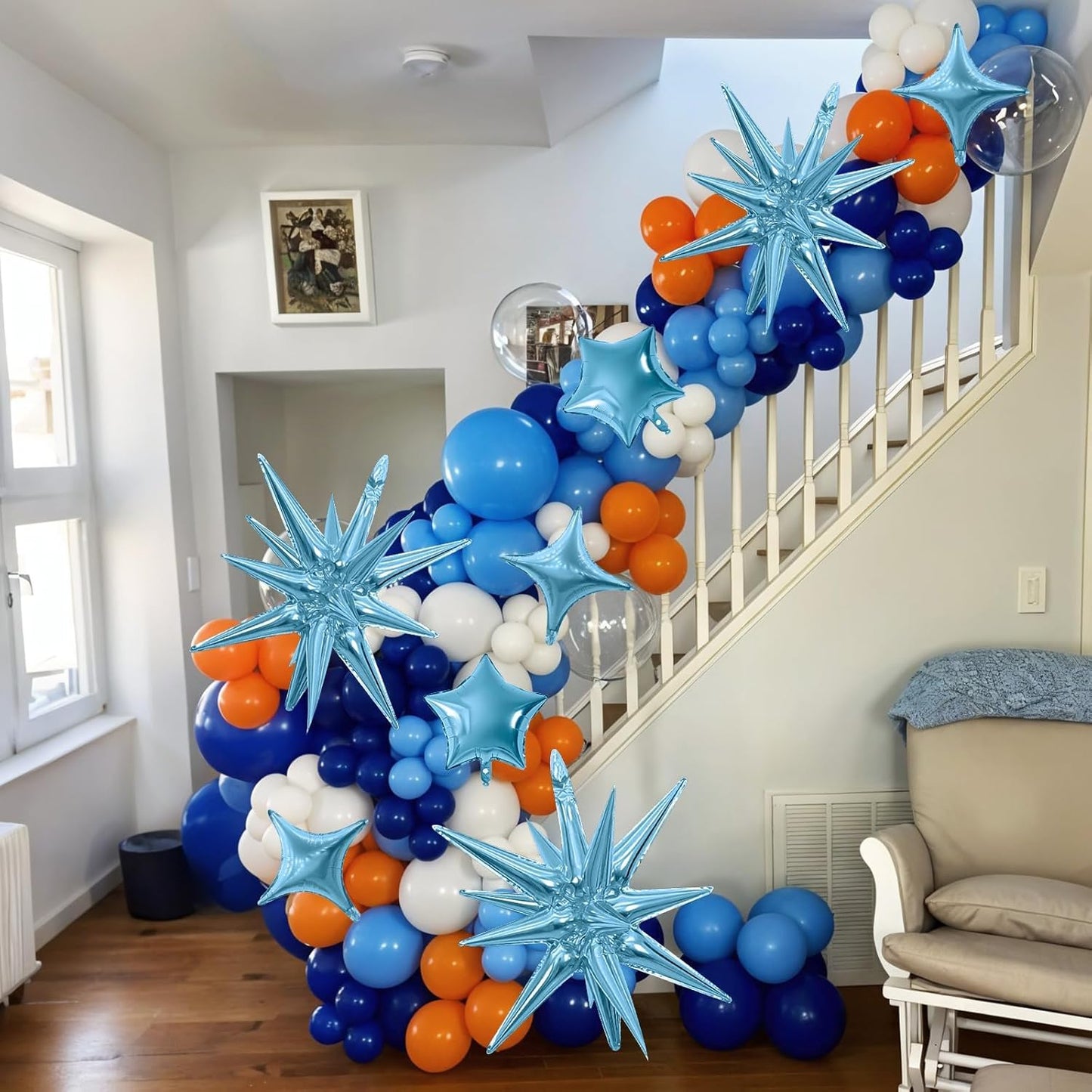 Blue Star Balloon,16Pcs Light Blue Star Foil Balloons Set with 22Inch Explosion Spike Cone Balloons and 10Inch Quadrangle Helium Balloon for Birthday Wedding Baby Shower Party Decorations