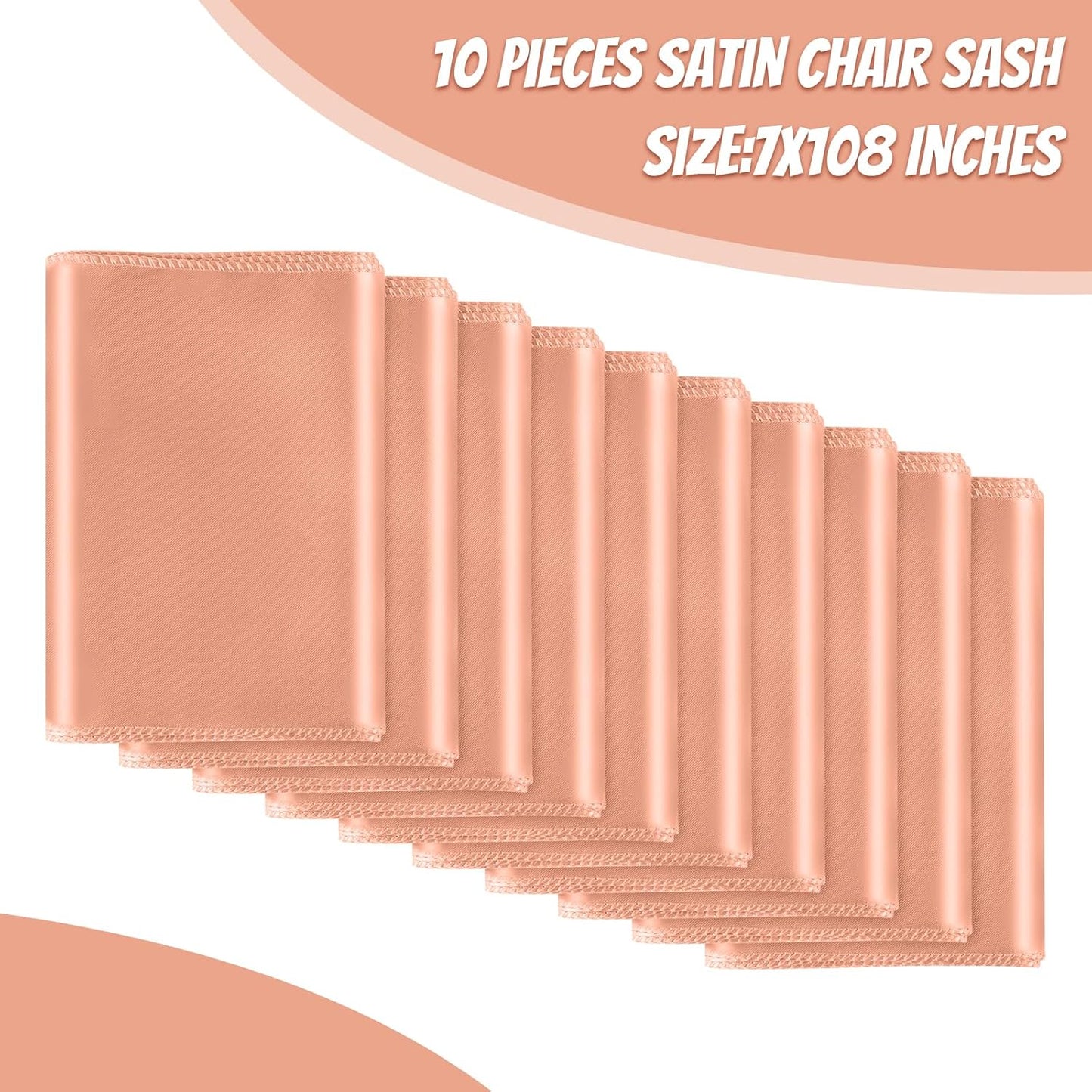 10 PCS Rose Gold Satin Chair Sashes Bows Universal Chair Ribbon Ties Back Sash for Wedding Party Reception Events Banquets Hotel Event Chair Cover Decoration (7x108 inch)
