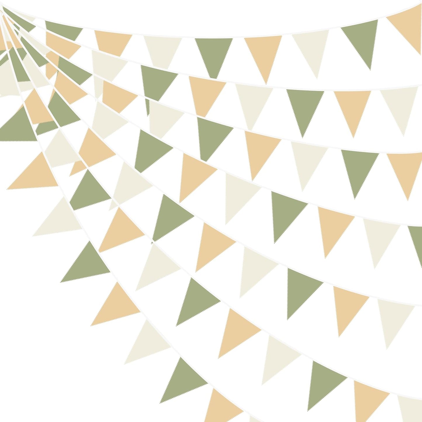 32Ft Camping Party Decorations Olive Green Tan Brown Cream Neutral Triangle Flag Fabric Banner Pennant Garland Streamers for Woodland Birthday Jungle Baby Shower Safari Camper Bachelorette Decor