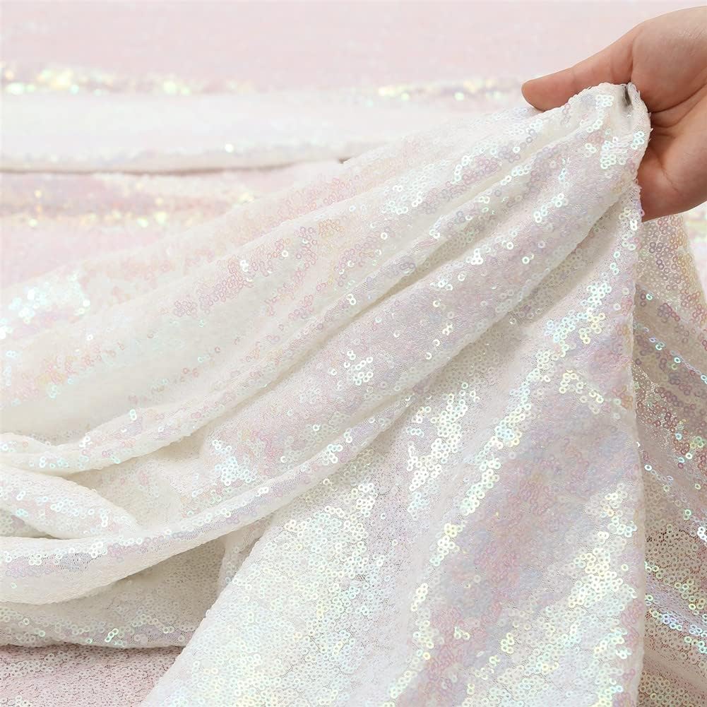 Poise3EHome White Iridescent Sequin Backdrop,8FT x 10FT Sequin Photography Backdrop Curtain for Party Decoration