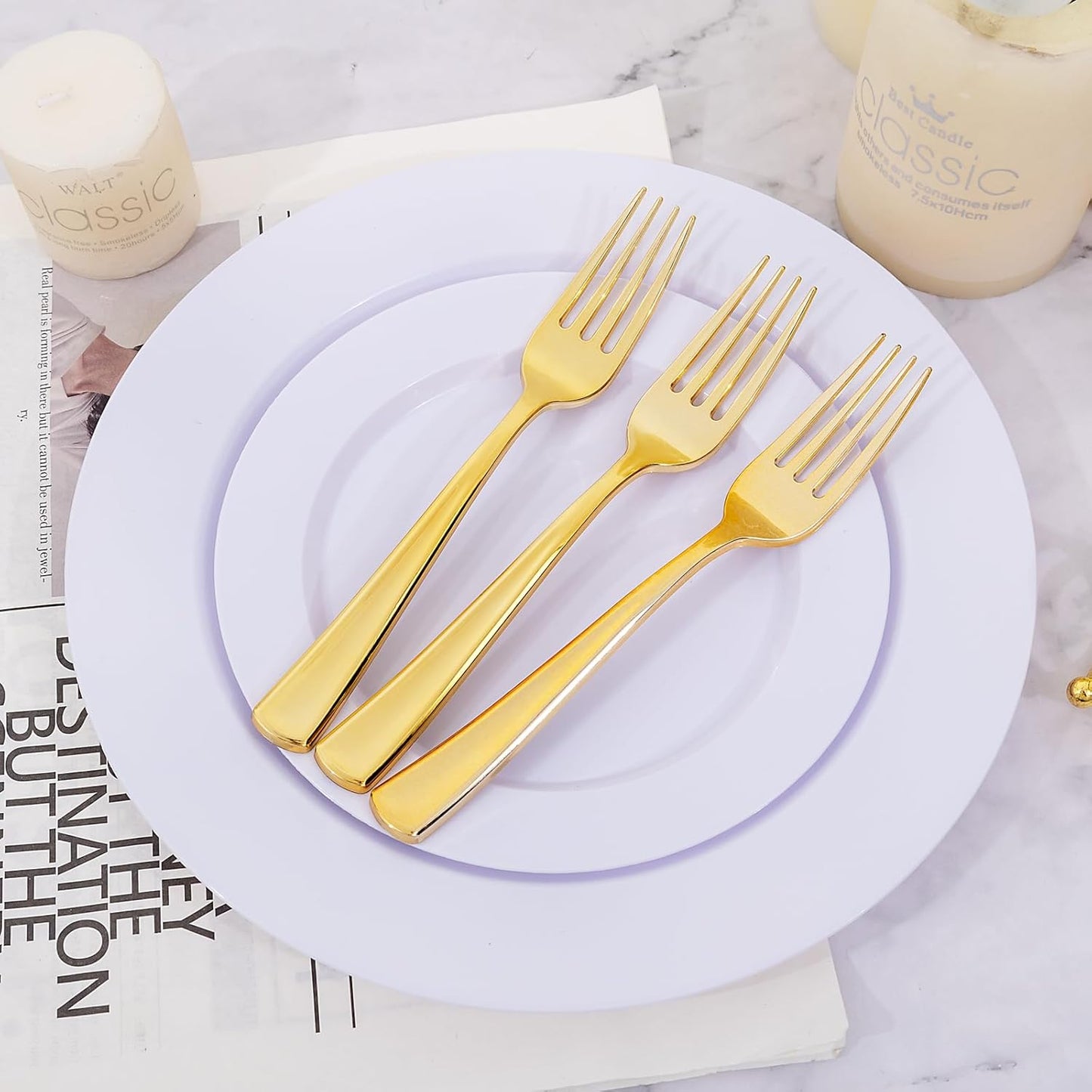 bUCLA 600PCS Gold Plastic Forks - 7.4inch Heavy Duty Plastic Forks Bulk Disposable for Party - Gold Silverware,Ideal for Weddings&Daily Using
