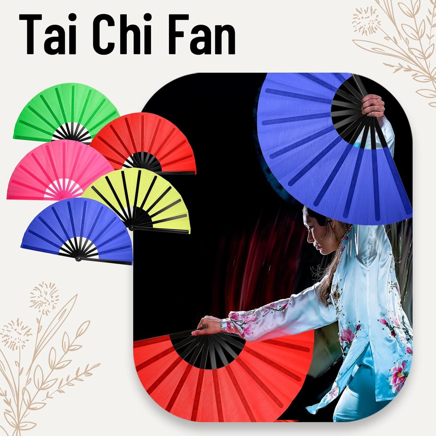 5PCS Large Chinese Folding Fans for Line Dancing, Clacking Fans for Line Dancing, Foldable Handheld Fans, Popping & Clapping Hand Fans Bulk Set (5 Colors)