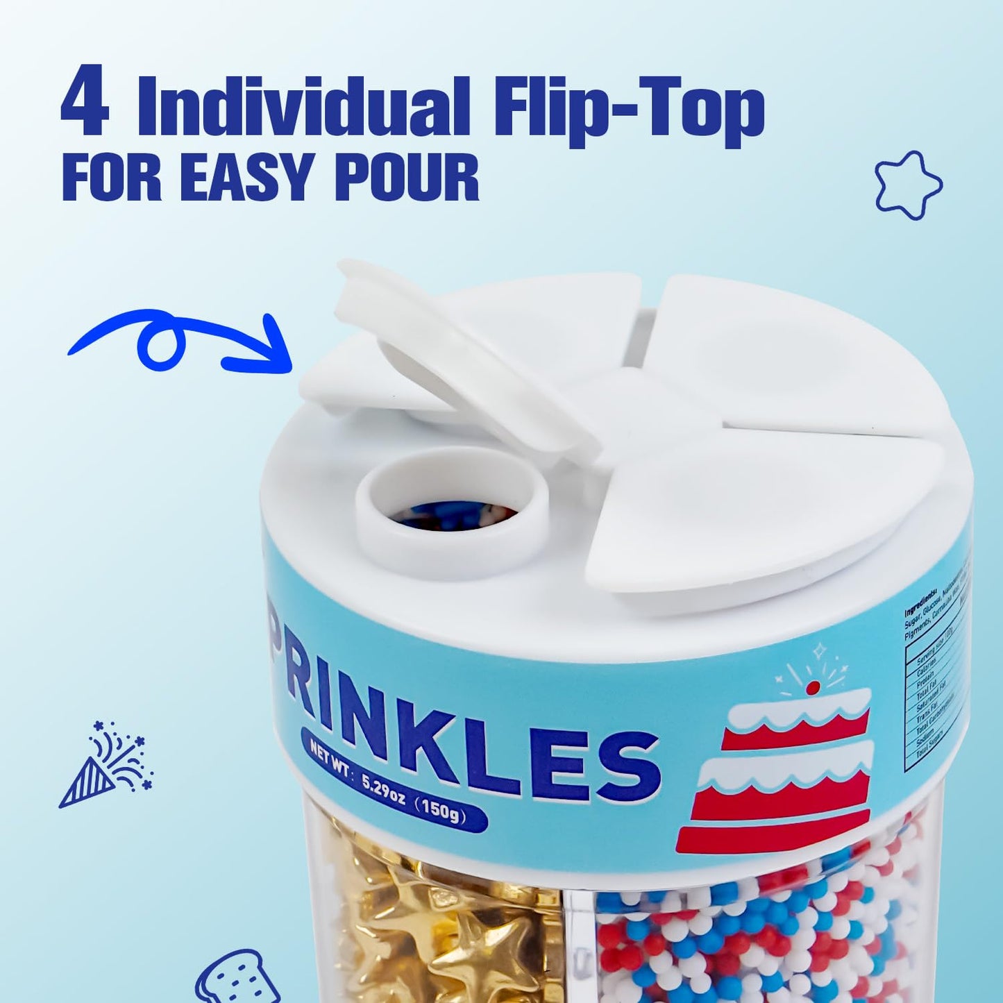 Dazzjoy 4th of July, Patriotic Sprinkles, Red Blue Silver Gold Sprinkles, Food Grade, Edible Pearls for Cake Decorating, 150g/5.29oz, Cake Decoration & Cupcake Topper