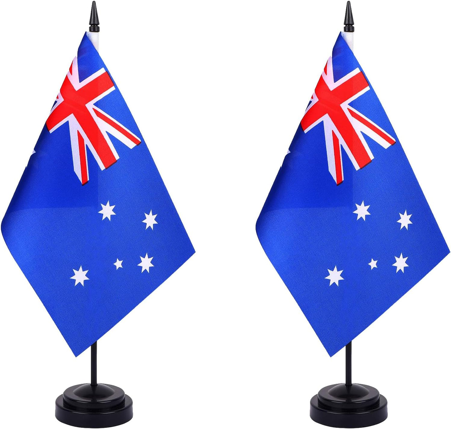 WXTWK 2 Pack Australia Flag Australia Deluxe Desk Flag Set - Mini Small Australian Table Office Flags with Black 12" Solid Pole Stand Base Classroom Meeting Desktop Decorations