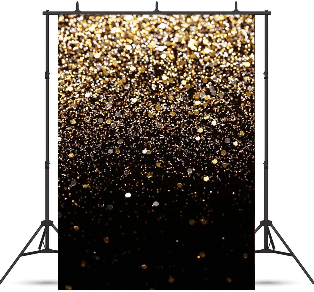WOLADA Black and Gold Backdrop Golden Glitter Backdrop for Photography Wedding Birthday Baby Shower Party Photo Studio 5x7FT 11412