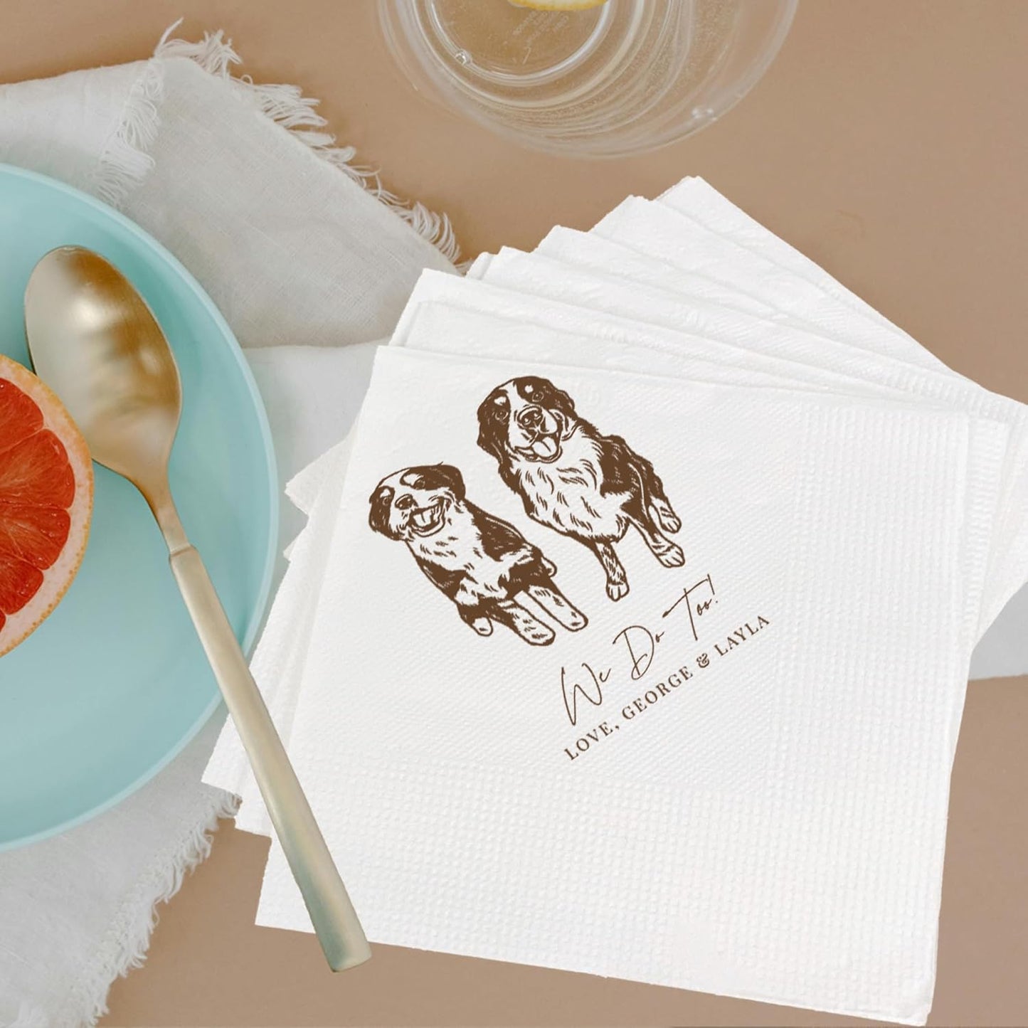 Luxury Personalized Pet Wedding Cocktail Napkins, Personalized Photo Napkins for Dog Wedding, Custom Dog Napkins, Engagement Party