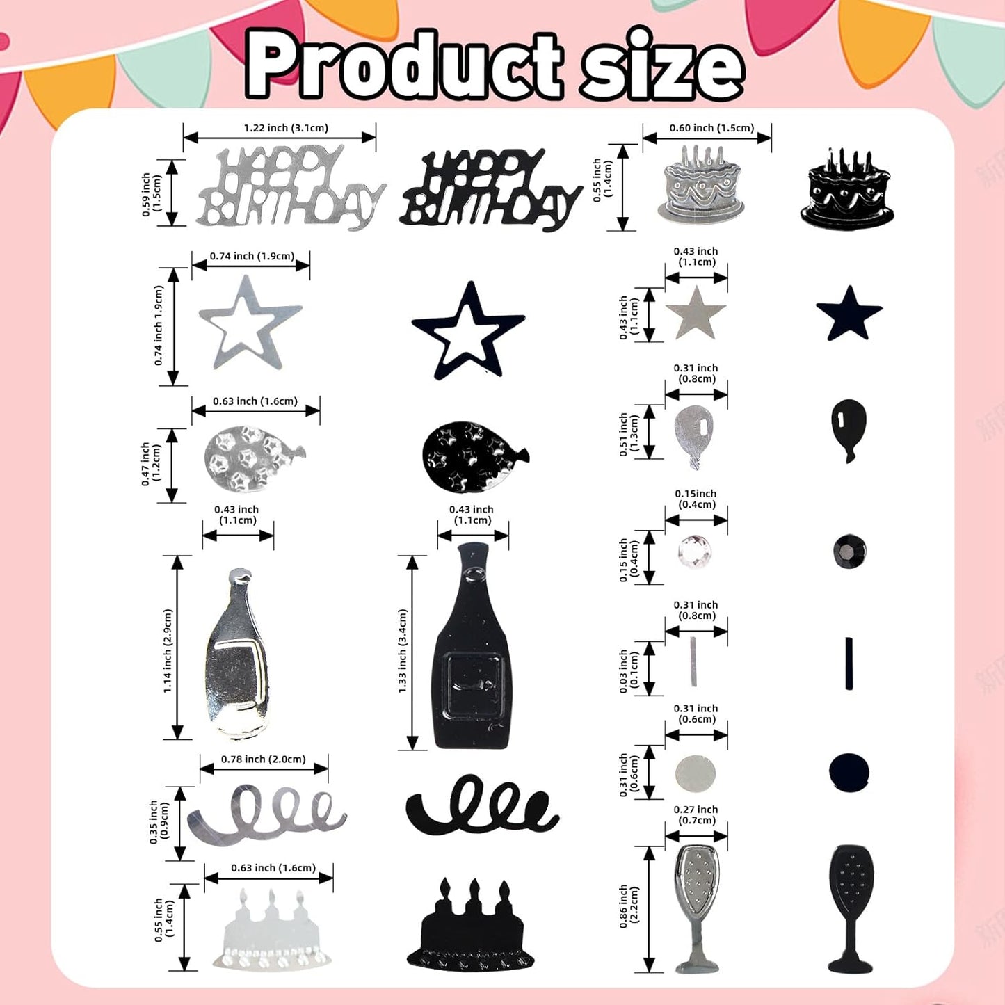 Silver and Black Happy Birthday Confetti, 3000 Pcs Birthday Cake Table Metallic Foil Confetti Party Table Decor for Party, Baby Shower, DIY Arts and Crafting