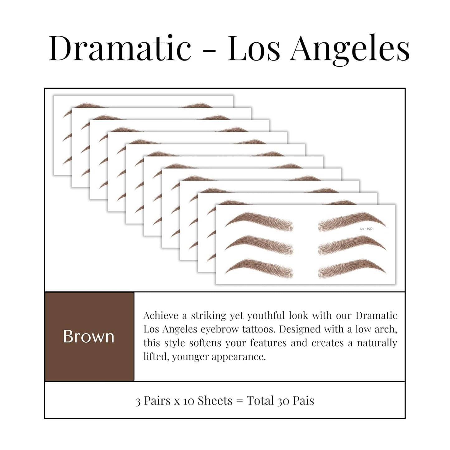 Bliss and Beyond USA Eyebrow Tattoo Stickers Waterproof – 30-Pair Deluxe Box | Realistic Hair-Like Temporary Brows for Alopecia, Cancer, and Hair Loss (Brown, Dramatic Los Angeles)