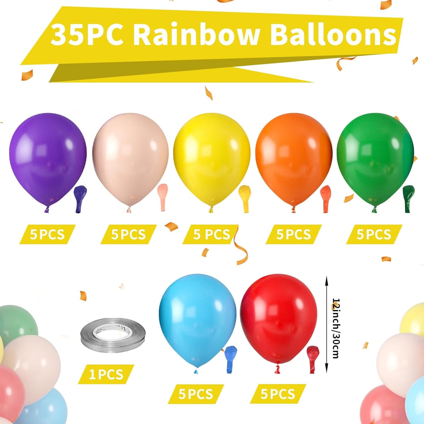 Multicolor Rainbow Balloons, Multicolor Balloons Light Blue Yellow Dark Green Purple Orange Red Balloon Colorful Latex Balloons for Birthday Kids Party Wedding Baby Shower Engagement Decorations