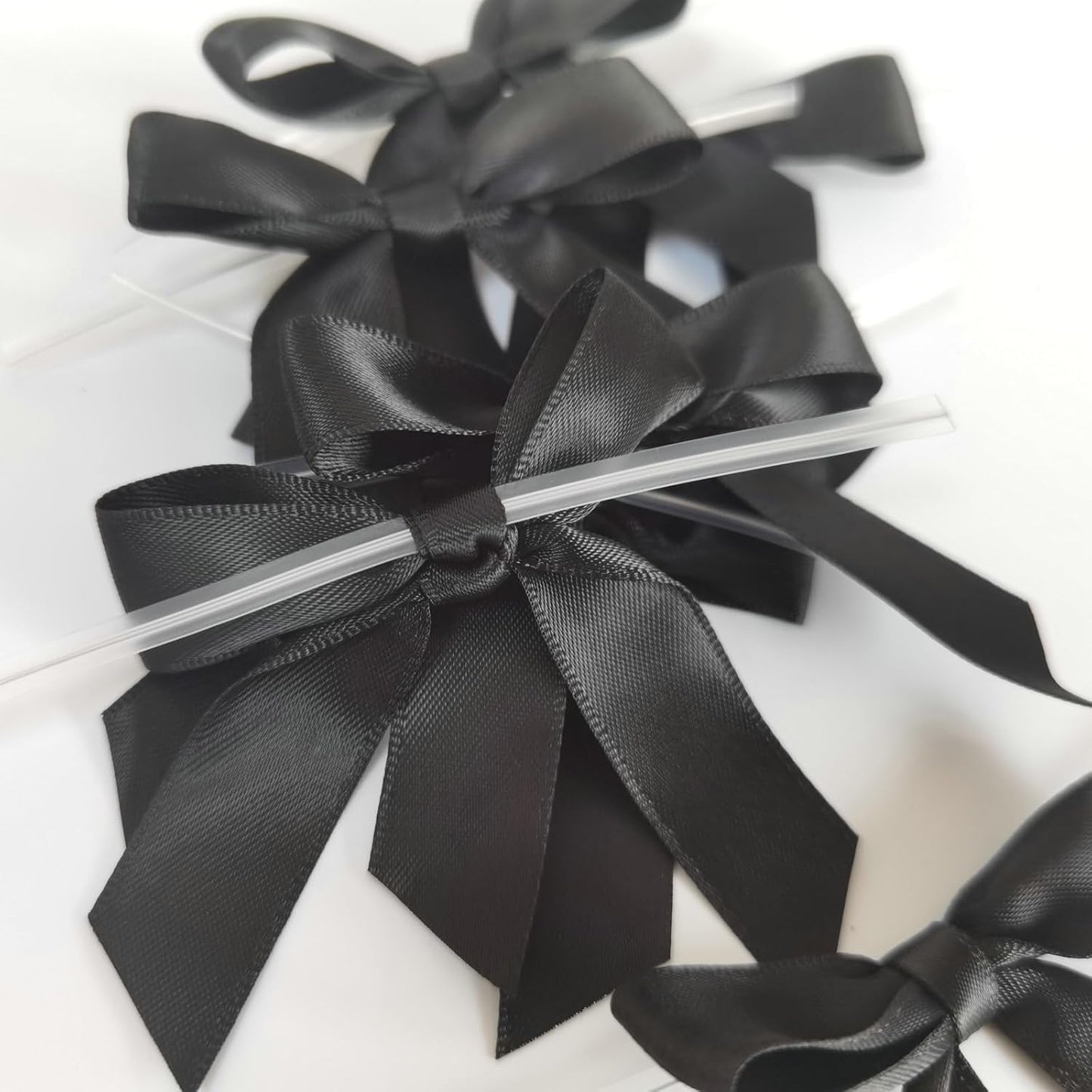 50pcs 2-1/2" Black Satin Ribbon Bows with Twist Tie Bows for Christmas Gift Packing&Wrapping (Black)