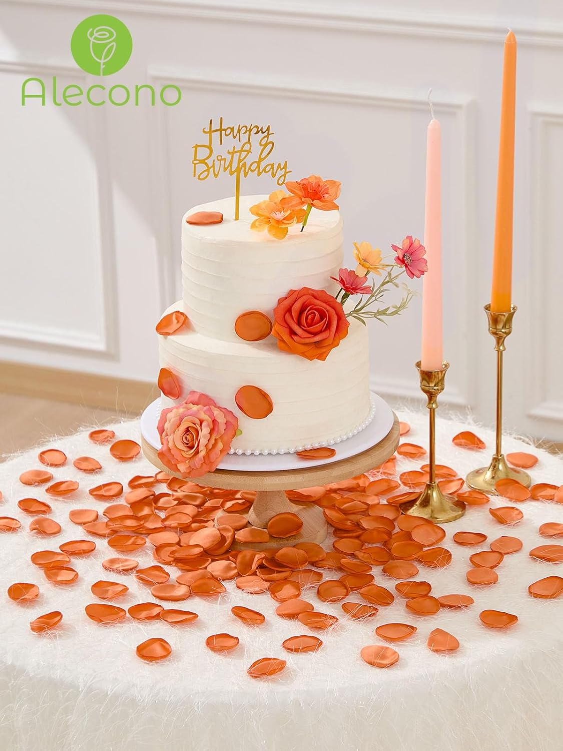 Alecono 𝟰𝟬𝟬𝙋𝙘𝙨 Silk Rose Petals, Faux Orange Flower Petals for Wedding Proposal Flower Girl Basket, Petals Bulk for Dinner Table Centerpieces Party Romantic Night Decoration