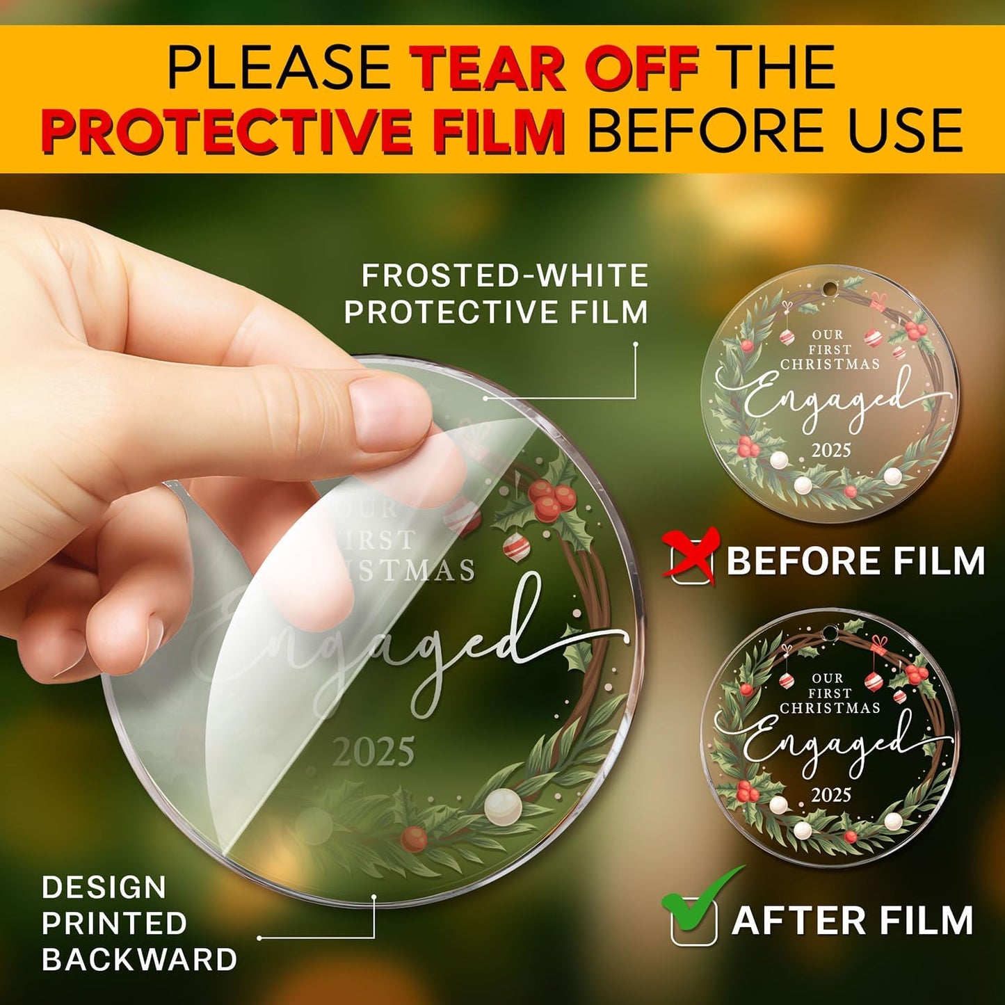 HEXMOZ Engagement Gifts for Couples - Engagement Gift for Women, Fiance, Her, Bride to Be, Newly Engaged Couples - First Christmas Engaged Acrylic Ornament 2025 - Party Decorations