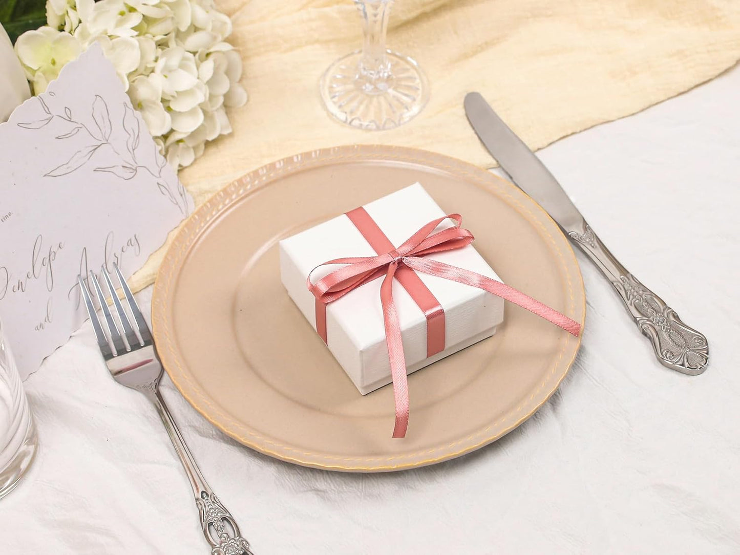 Rose Gold Satin Ribbon 1/4 inch X Continuous 50 Yards, Single Face Polyester Ribbon Perfect for Gift Wrapping, Flower Bouquet, Wedding Decor, Crafts, Bow Making, Sewing and More