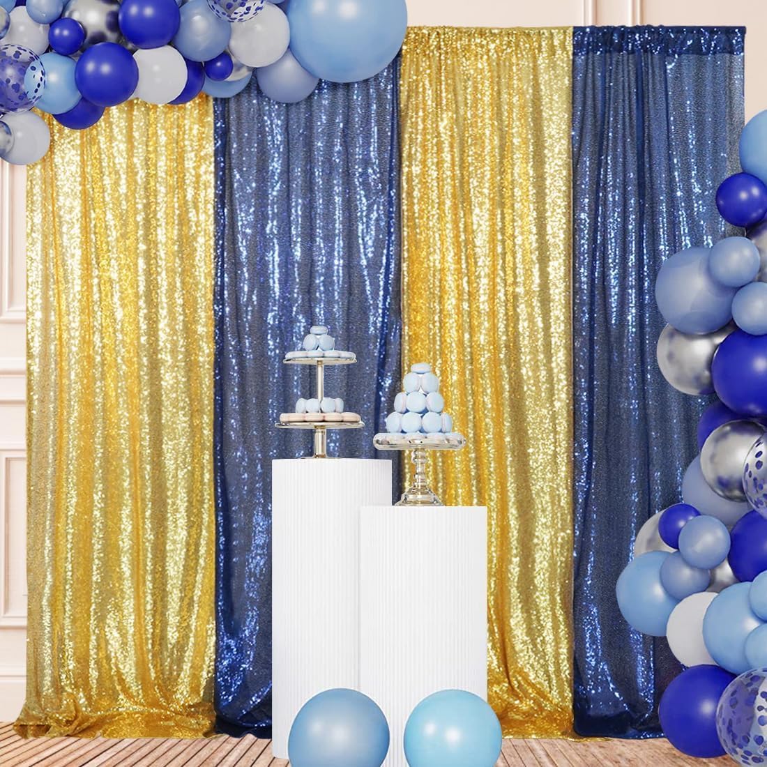 Juya Delight 2ft x 8ft x 2Pcs Navy Blue Sequin Photography Backdrop Curtain for Wedding Party Decoration Festival Ceremony