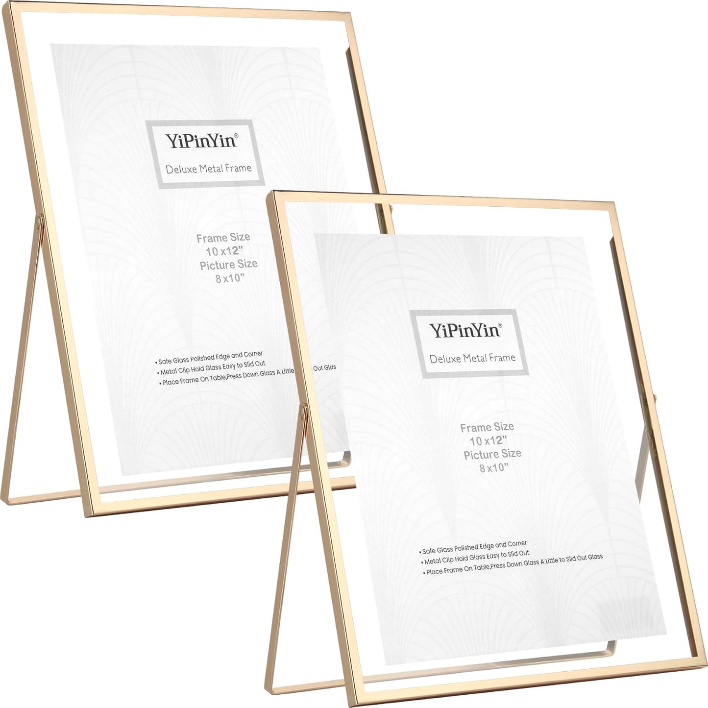 Gold 10x12'' Floating Frame Set of 2,For Photo Sizes 5x7'', 7x9'', 810'', 8.5x11'', Metal Frames for Tabletop/Shelf Display,Classy Gift Choice for Wedding,Birthady,Home or Office Decor
