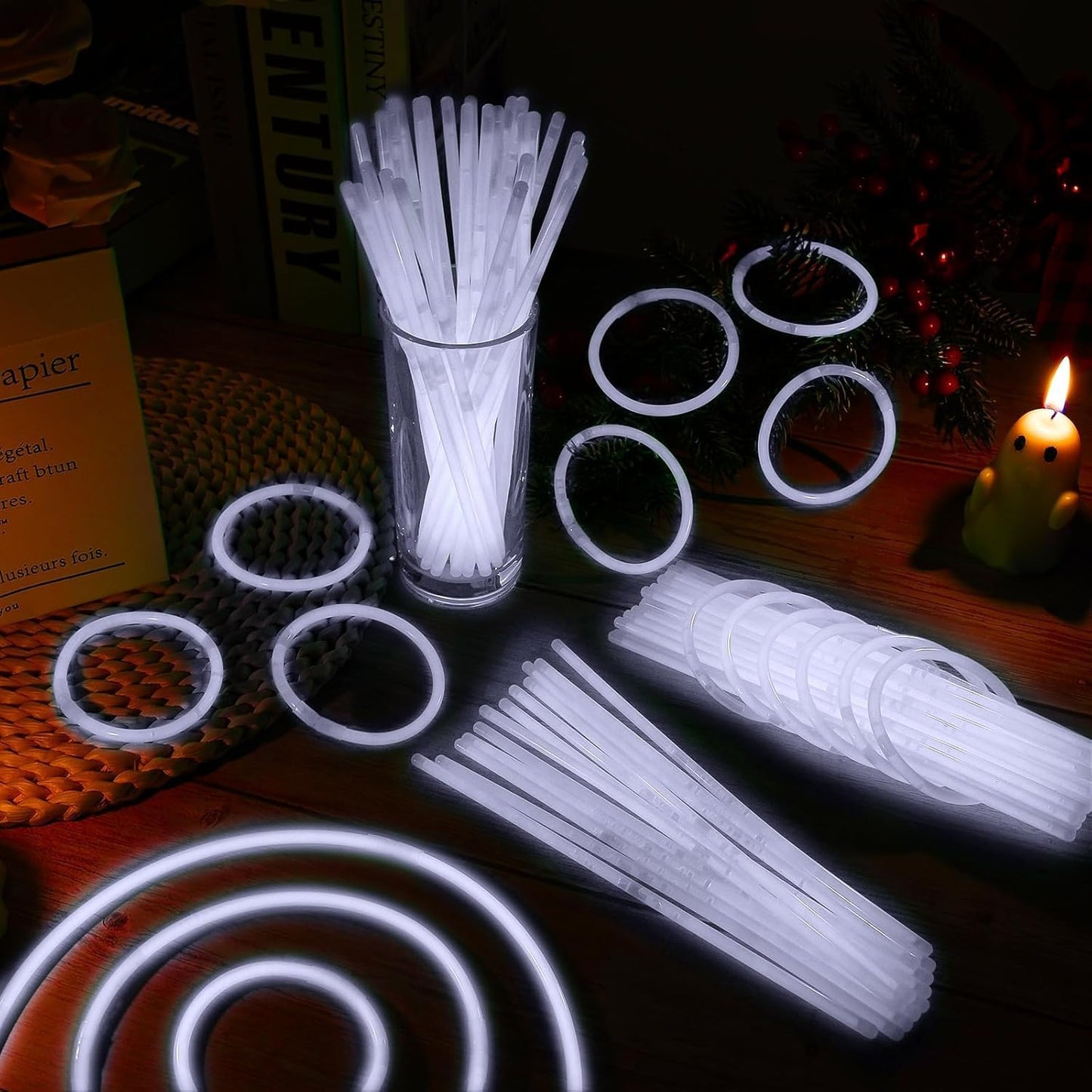 200 Pack 8'' Glow Sticks Bulk Party Favors White Light Up Sticks with Connectors Neon Glow in the Dark Party Supplies Bracelets for Holiday Birthday Party Decoration(White)