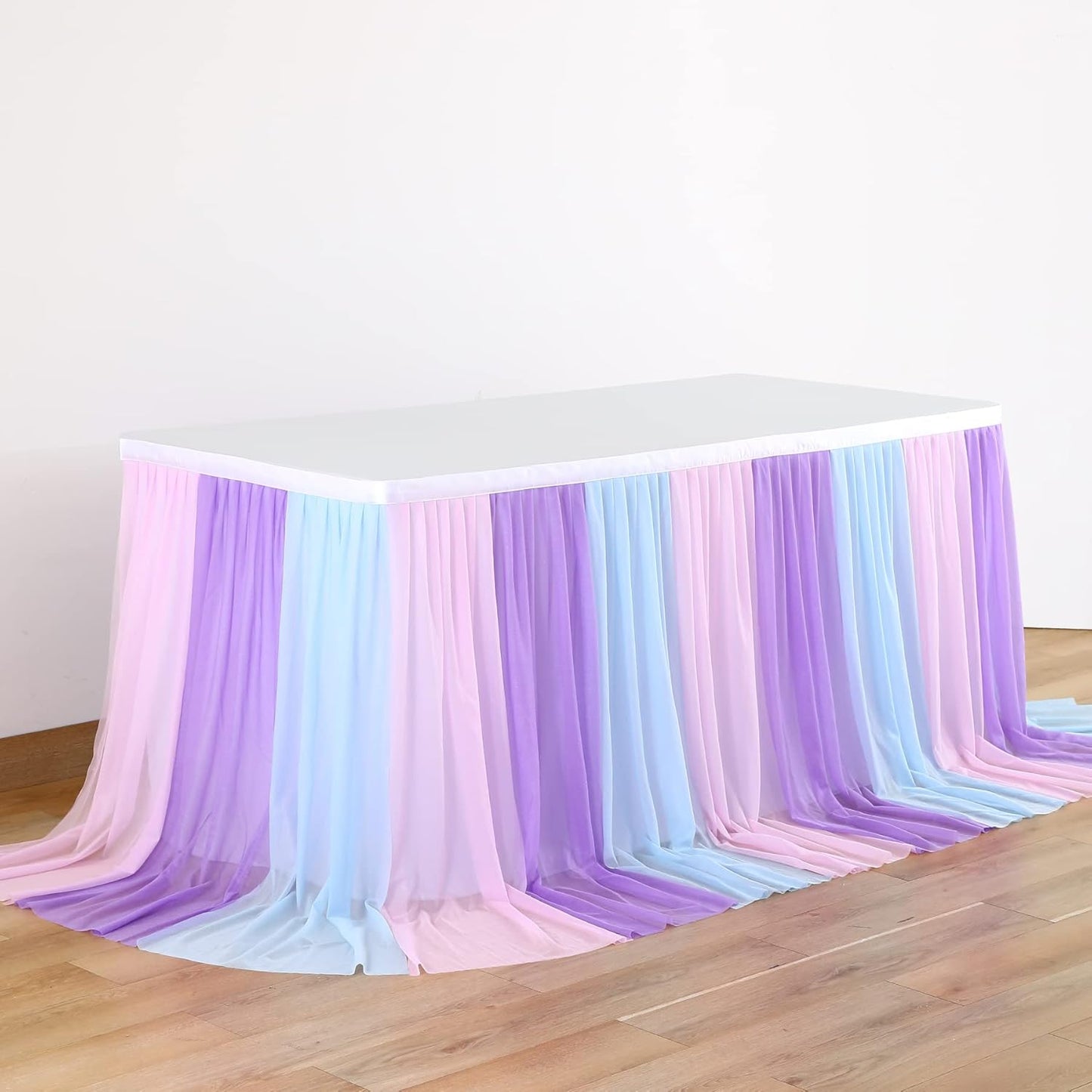 6ft Pink Blue Purple Tulle Table Skirts for Mermaid Baby Shower Birthday Party Wedding Pastel Tutu Table Cloth Cover for Rectangle Tables or Round Tables