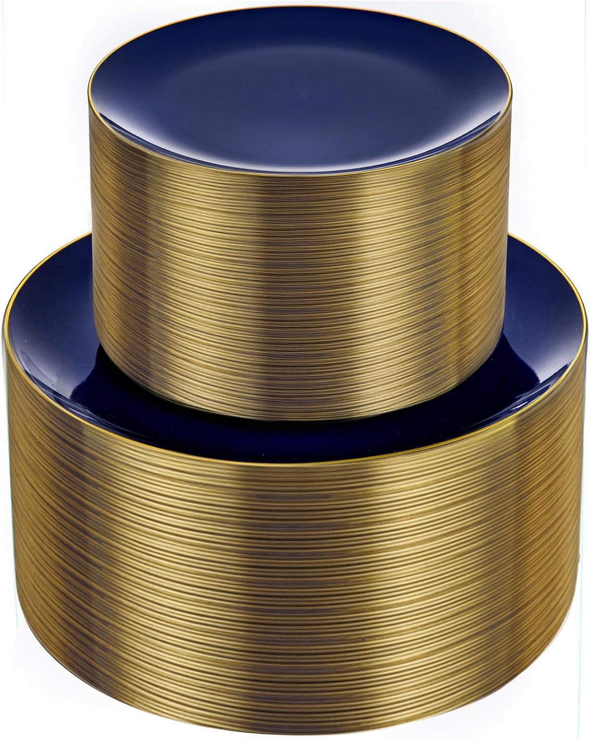 bUCLA 100PCS Blue Plastic Plates - Navy Blue Disposable with Gold Rim, Include 50 Each (10 inch Dinner & 7 inch Dessert) Plates, Ideal for Party