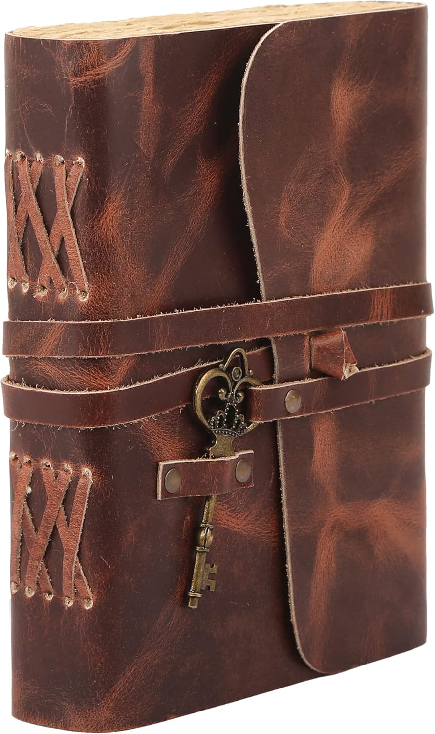 Leather Journal with Lined and Unlined Deckle Edge Paper 8x6 inch and Vintage Key | Handmade Writing Notebook Diary | Bound Daily Notepad for Men & Women Medium, Sketch/Writing pad for Artists
