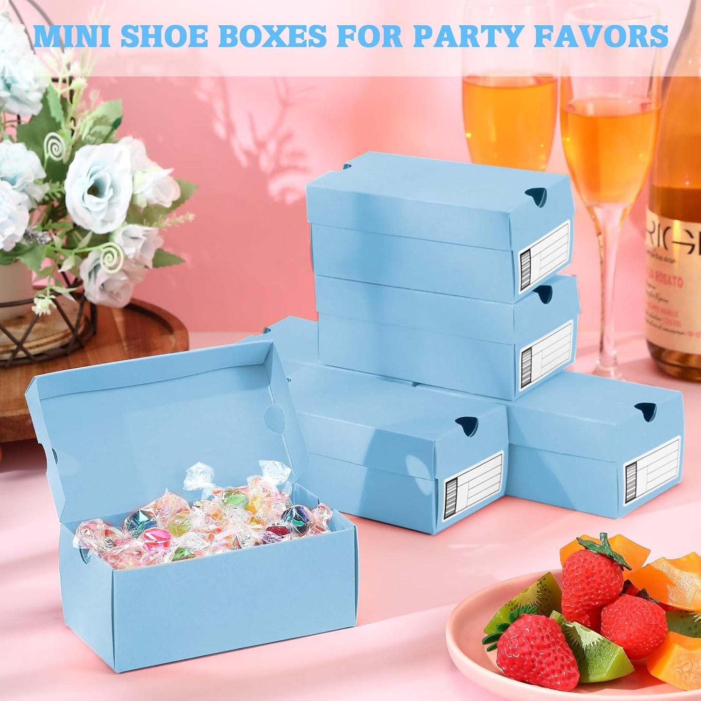 12 Sets Mini Shoe Gifts Boxes for Party Favors 4.7 x 2.5 x 2 Inch Sports Mini Sneaker Box with Editable Label for Candies Cookies Snacks (Light Blue, 4.7 x 2.5 x 2 Inches)