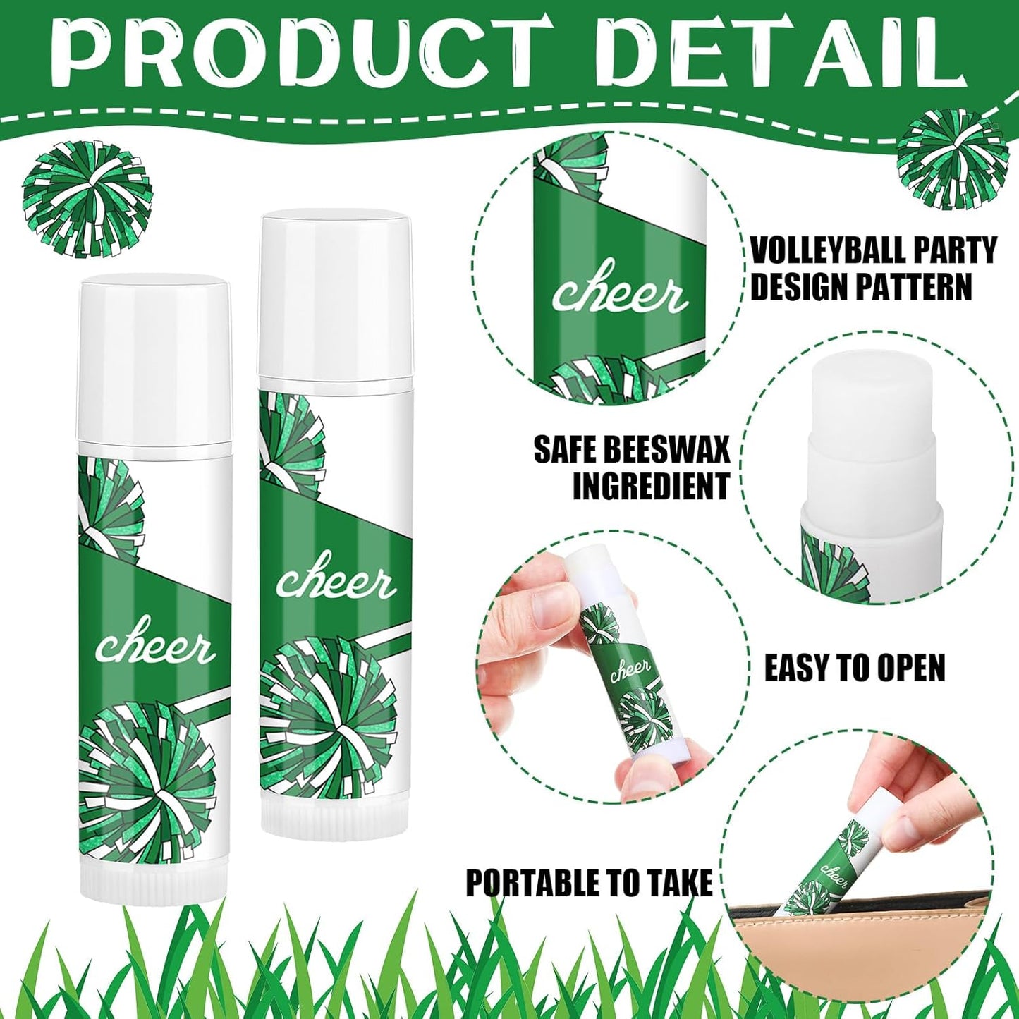 24 Pcs Cheer Lip Balm Cheer Teams Camp Gifts Pom Pom Leaders Party Favors Gear Lip Balm Mom Gift for Competitive Party Guest Supplies(Green)