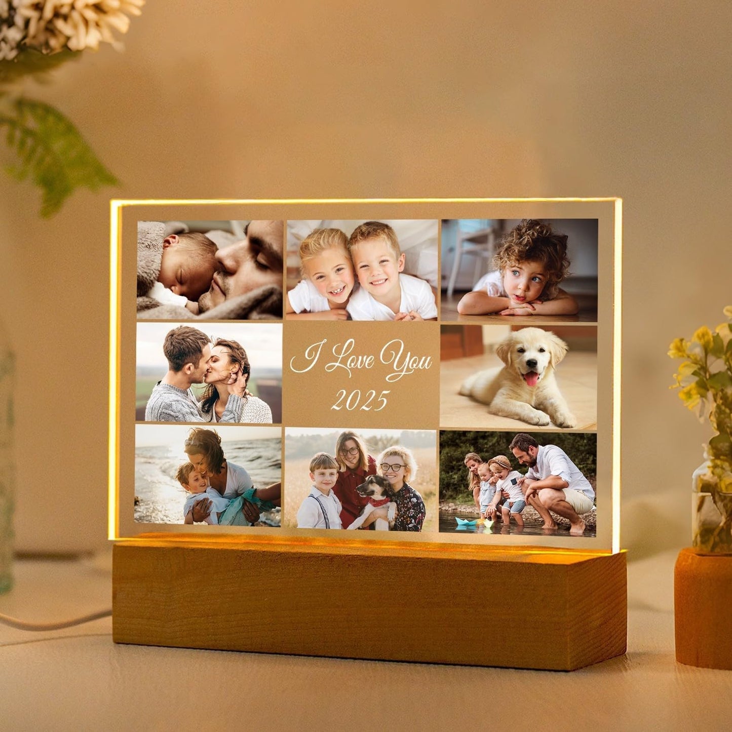 Custom Picture Frames with Photo, Customized Photo Frame with Night Light, Personalized Picture Frame, Personalized Birthday Gifts for Women, Men, Mom, Dad, Baby, Kid, Family, Friend
