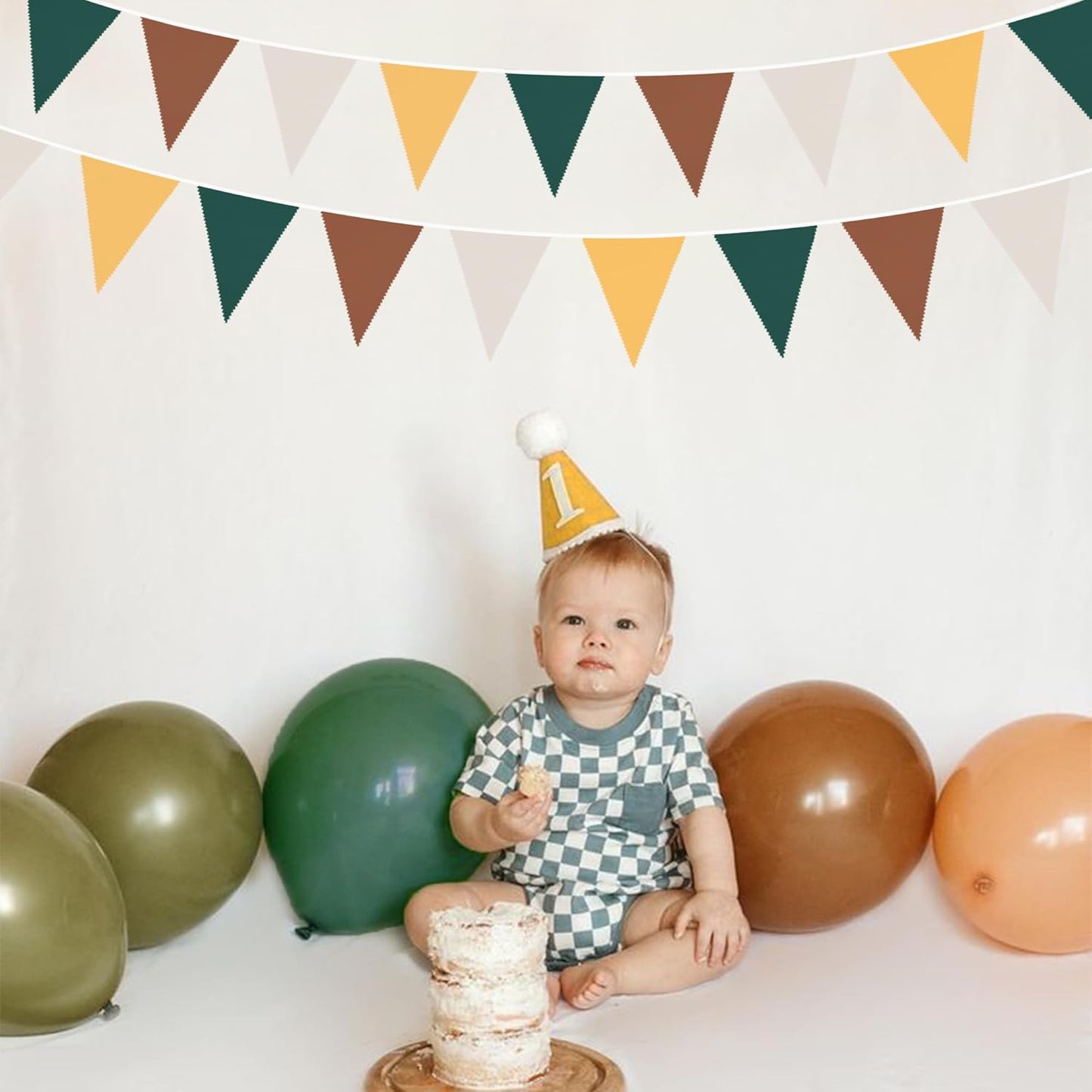 32Ft Green Brown Woodland Party Decorations Fabric Triangle Banner Flag Pennant Bunting Garland for Jungle Safari Animal Zoo Themed Wild Forest Baby Shower Camper Fall Wedding Birthday Decor Supplies