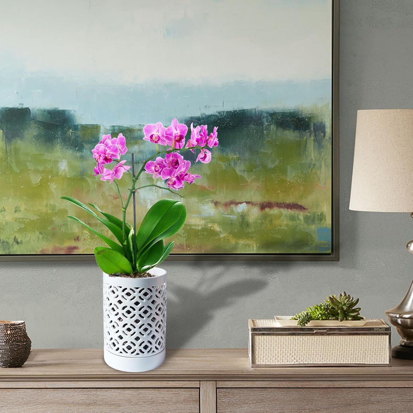 Orchid Pot 4 Inch, Orchid Pots with Holes & Saucers for Repotting, Breathable Slotted Orchid Pots Flower Plant Nursery Pot White