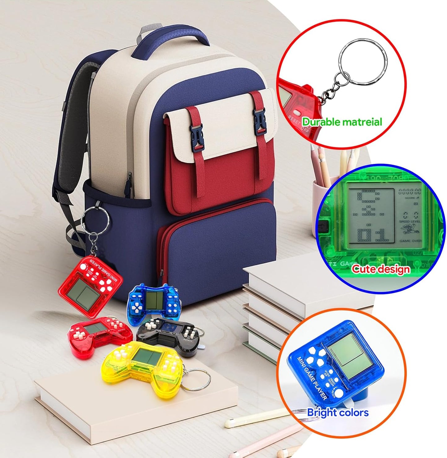 18Pcs Video Game Party Favors for Kids, Arcade Video Game Birthday Supplies Mini Game Console Keychain Classroom Prizes for Boys and Girls