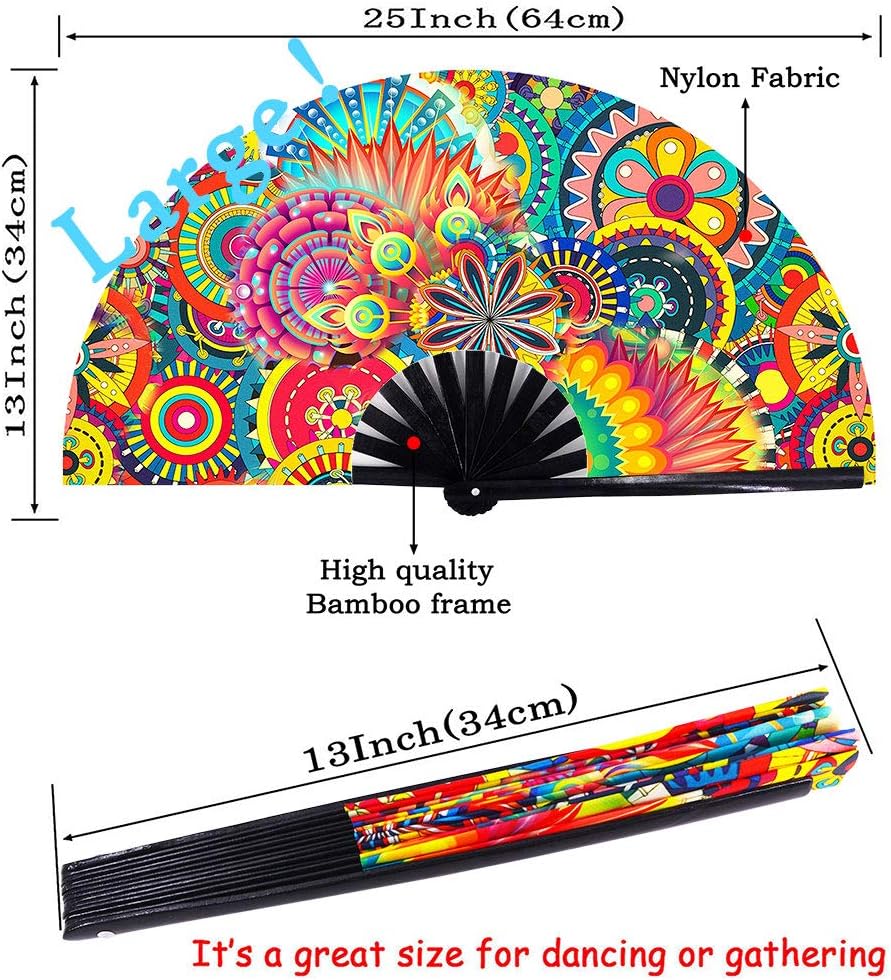 Amajiji Large Folding Hand Rave Fan Popping Fan for Line Dancing Clacking Fans for Boots On The Ground Dance,Party,Decoration,Festival (Dream Ｆlower)