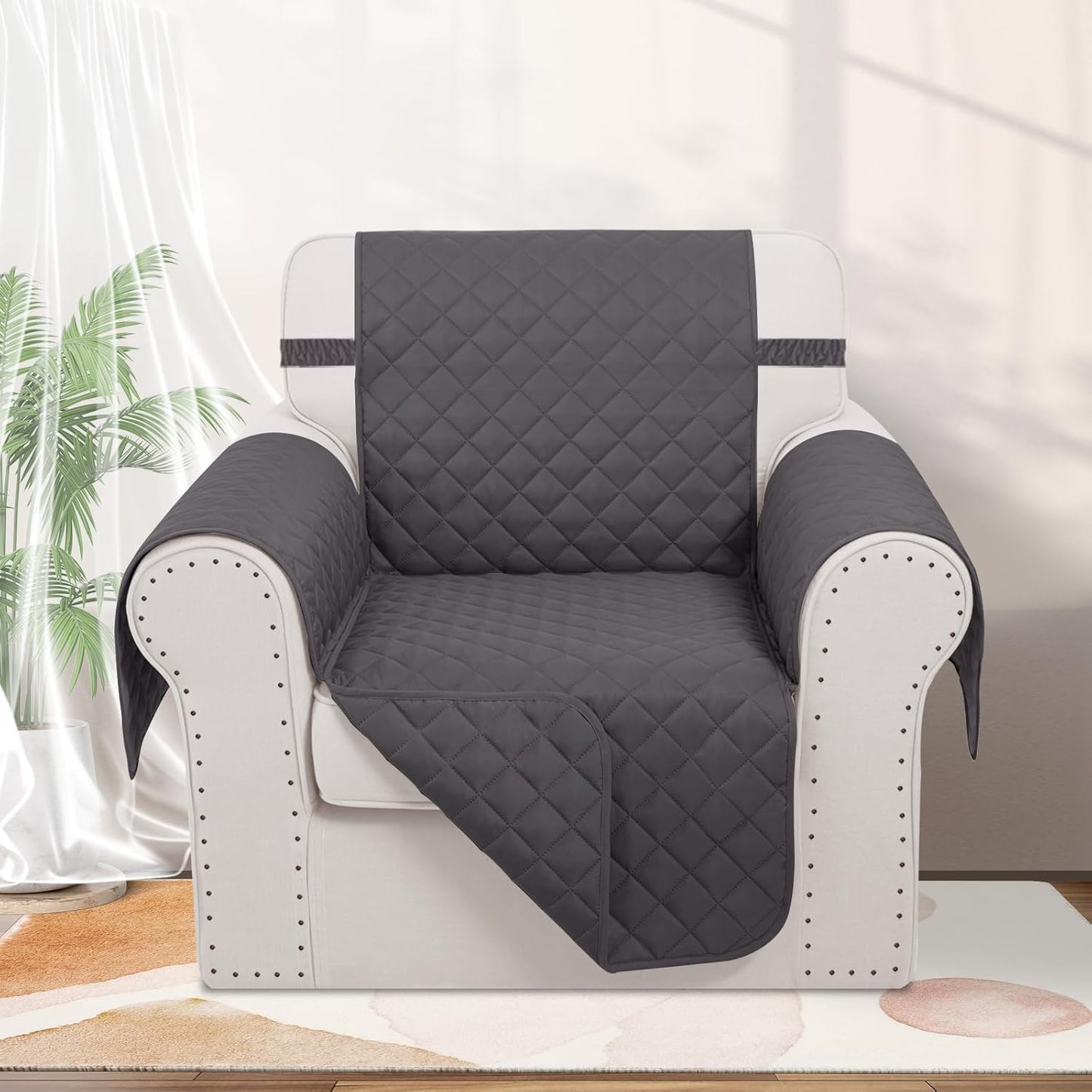 Recliner Chair Covers Reversible Sofa Cover Couch Cover for Pets Lazy Boy Furniture Protector(23''Chair,Dark Grey/Dark Grey)